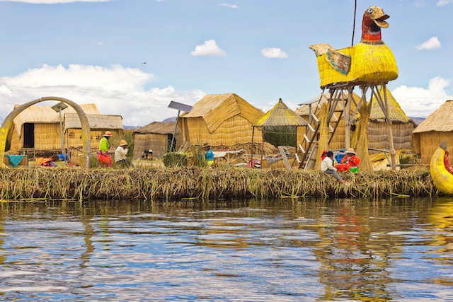 Floating Village on Lake Titicaca. Famous places in South America 